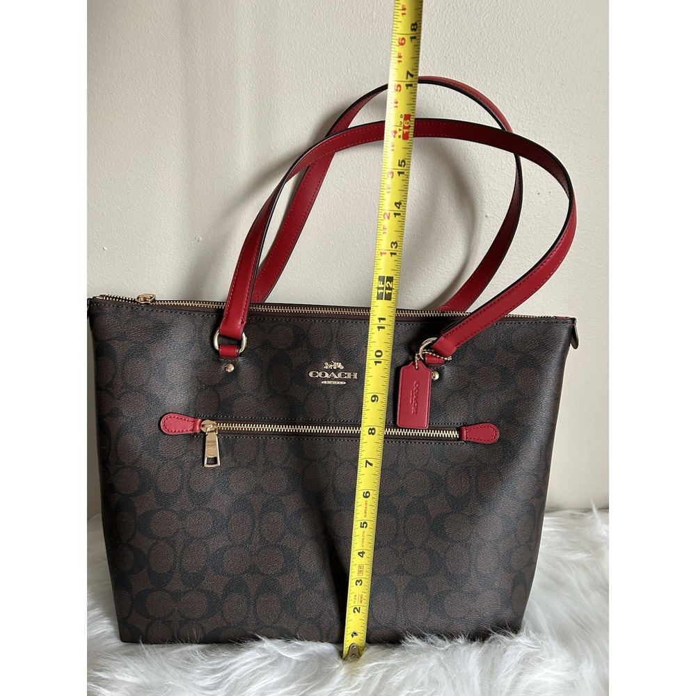 Coach Gallery Tote Brown Red Signature‎ Canvas Leather Shoulder Bag NEW - Picture 7 of 7
